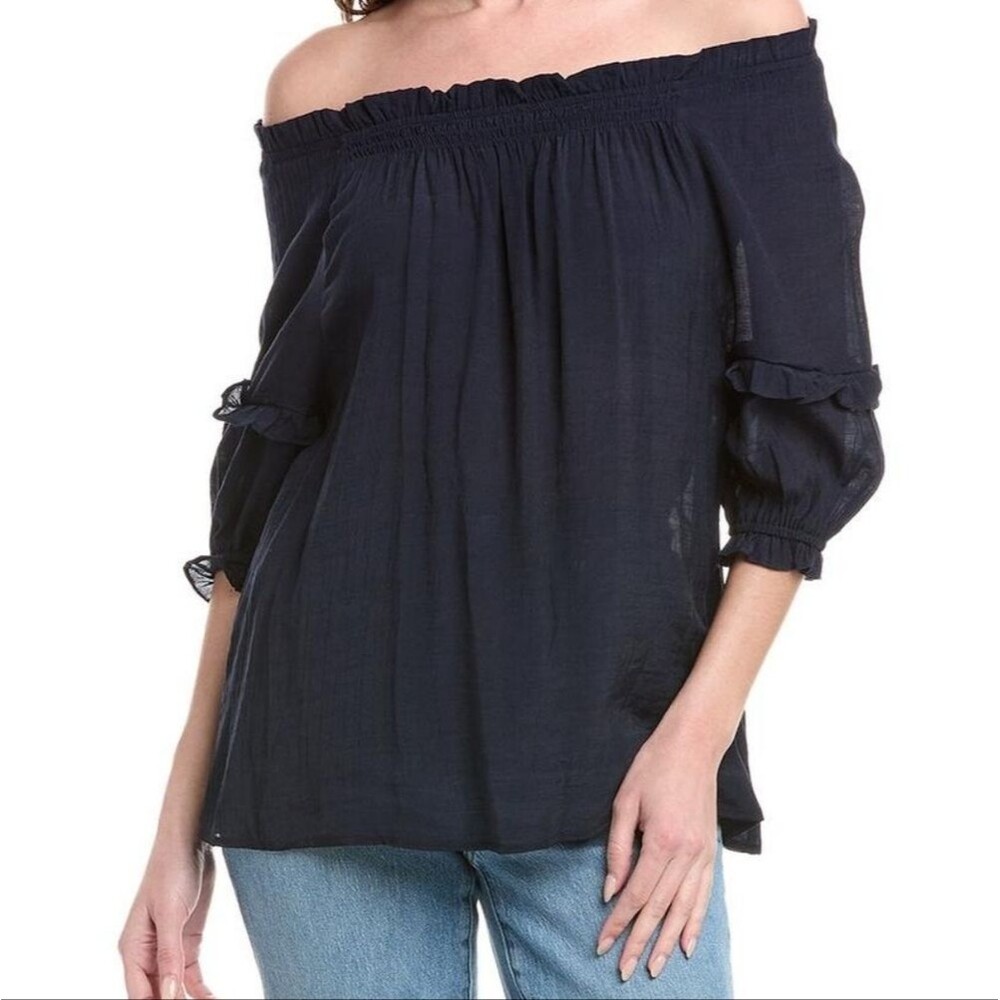 Nanette Lepore Peasant Ruffle Blouse Navy Blue Size Large